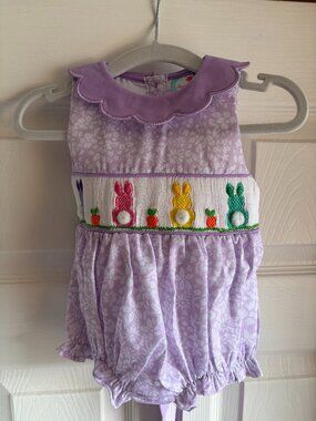 The Smocked Flamingo - Baby Girl Bunny Bubble, Size 3M $30